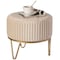 Fabulaxe Round Velvet Ottoman Stool Raised with Hairpin Gold Base, Cream, Small QI004324.CM.S - alternate 4